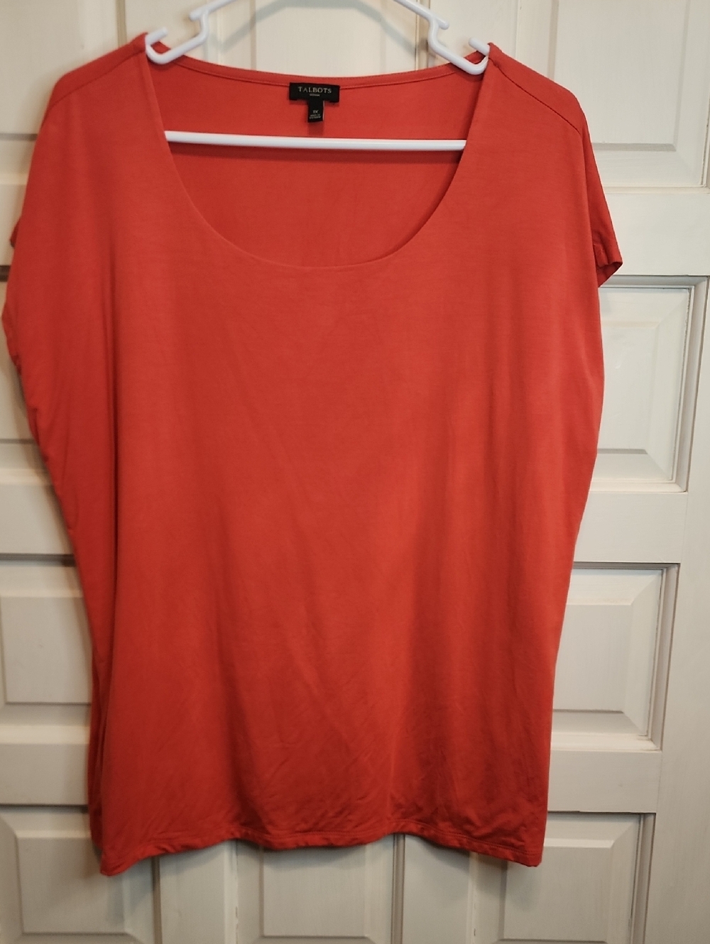 Talbots Women’s Coral Orange Scoop Neck Tee Capped Sleeves